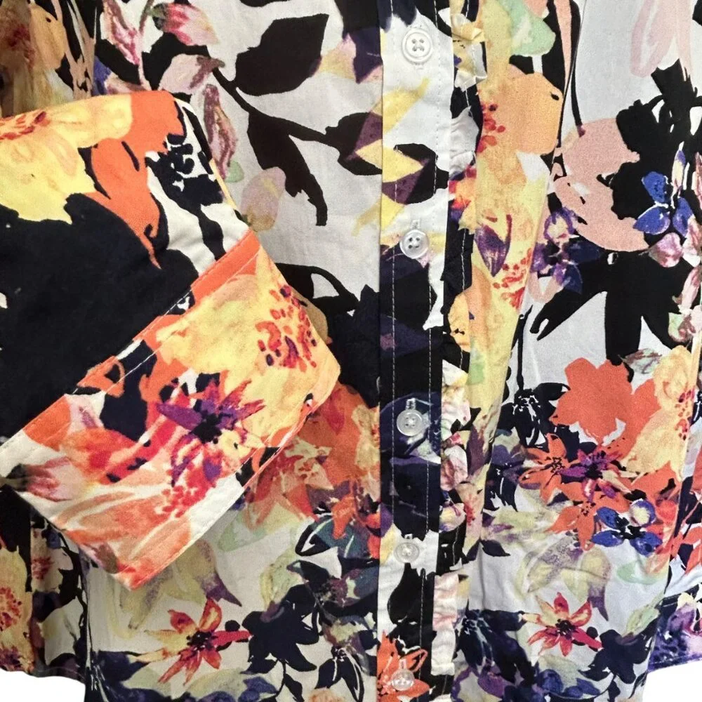 Signature Collection Floral Ruffle Neck Cotton Blouse Size 14 - Picture 5 of 7